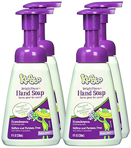 Kandoo BrightFoam Moisturizing Kids Foaming Hand Soap with Vitamin E, Funny Berry Scent, 8 Fl Oz (Pack of 4)