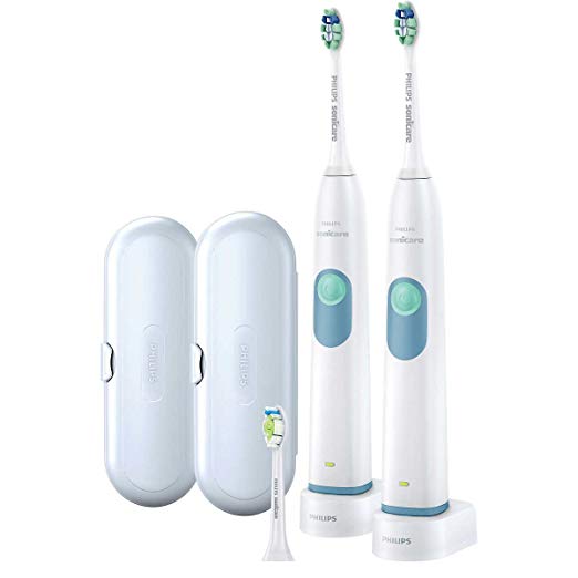 Philips Sonicare 2 Series Rechargeable Toothbrush Premium Bundle HX6253 for Clean and Massage (2 Quadpacer Handles + 3 Brush Heads (2 ProResults Plaque Control + 1 DiamondClean) + 2 Charger + 2 Case)