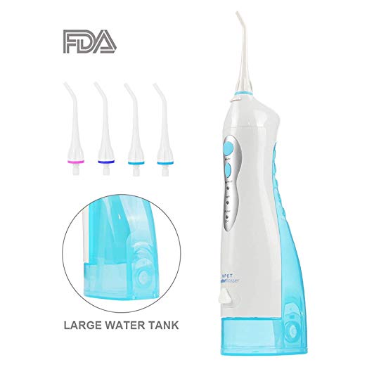 NPET 220ml Cordless Water Flosser Professional Dental Oral Irrigator, Portable and Rechargeable IPX7 Waterproof 3 Modes Water Flossing Teeth Cleaner with 4 Jet Tips for Home & Travel Use