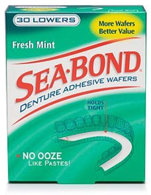 SEA-BOND Denture Adhesive Wafers Lowers Fresh Mint 30 Each (Pack of 6)