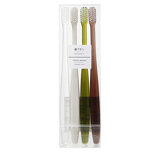 Moma Muji Toothbrush Round Type, 4-color Set Clear Ivory Green Brown