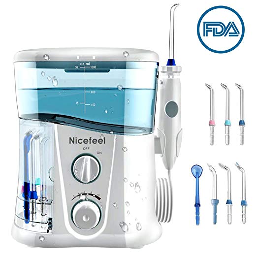 Nicefeel Water Flosser - Water Flossing Dental Oral Irrigator with 10 Pressures, Supports 150 Seconds Cleaning, Dental Flosser with 7 Tips for Family