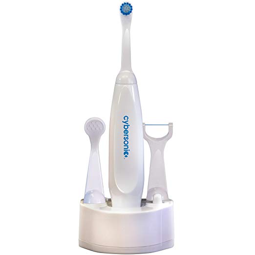 Cybersonic Classic Electric Toothbrush, Rechargable Power Toothbrush with Complete Dental Care Kit including Tongue Scraper and Floss Heads