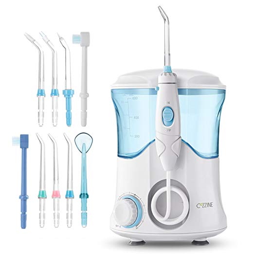 Cozzine Water Dental Flosser 600ml, Large Water Capacity Leak-Proof Electric Quiet Design with 9 Multifunctional Tips Countertop Dental Oral Irrigator for Home & Travel