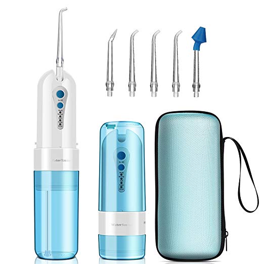 Water Flosser Cordless,KOOVON Portable Rechargeable Oral Irrigator With 4 Modes(include nose clean) & 5 Jet Tips,IPX7 Waterproof,Travel Bag (Water Flosser)