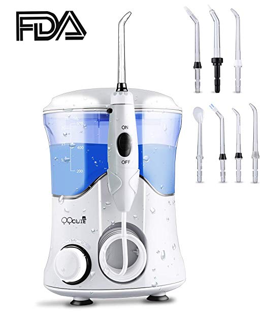 QQcute Water Dental Flosser for Teeth Clean Portable, with 7 Multifunctional Tips Electric Oral Irrigator, 600ml Capacity 10 Pressure Countertop For Family & Home Use