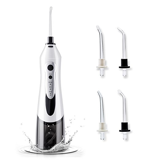 Electric Dental Water Flosser, Cordless, Portable and Rechargable Oral Irrigator with 3 Operation Modes and 4 Rotatable Jet Tips, IPX7 Waterproof for Cleaning Braces and Teeth Whitening