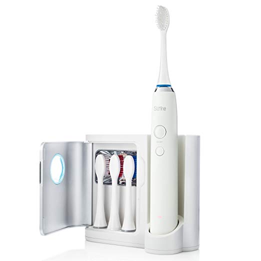 Sterline Sonic Electric Rechargeable Toothbrush w/UV Sanitizer and 12 Replacement Heads, 4 Brushing Modes, Elite Toothbrush with Smart Clean Technology, White