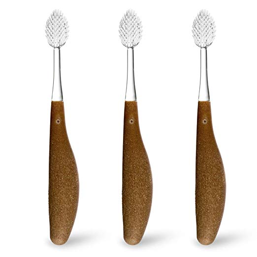 RADIUS - Source Toothbrush, Medium Bristles, Replacement-Head Technology and a Handle Made from Repurposed Materials (Assorted Colors, Pack of 3)