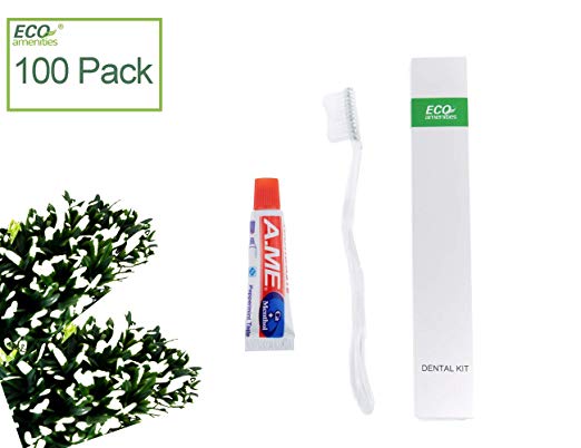 ECO Amenities Manual Disposable Toothbrush with Toothpaste, Individually Wrapped Paper Box, 100 Set per Case