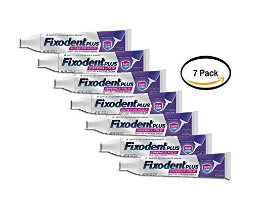 PACK OF 7 - Fixodent Plus Gum Care Superior Hold Adhesive Cream, 2.0 oz