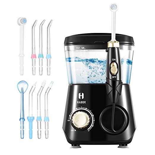 Habor Water Flosser, 600mL 8 Jet Tips FDA Oral Irrigator, 70db Quiet 10 Pressure Electric Dental Flosser, Gum Flosser for Teeth and Braces (1700 Pulses,Home Use)