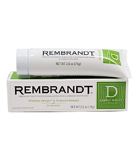 Rembrandt Deeply White + Peroxide Whitening Toothpaste with Fluoride, Fresh Mint 2.6 oz (Pack of 8)