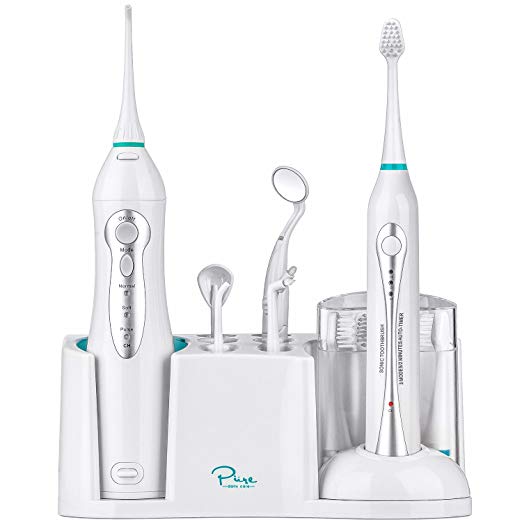 AquaSonic Home Dental Center - Ultra Sonic Electric Toothbrush & Smart Water Flosser - Complete Family Oral Care System - Rechargeable - 10 Attachments and Tips Included - Various Modes & Timers