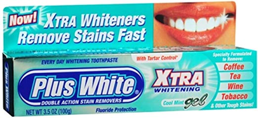 Plus White Xtra Whitening Toothpaste Gel Cool Mint 3.50 oz (Pack of 8)