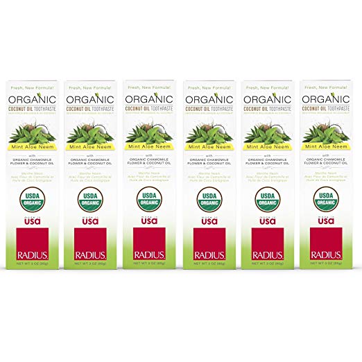 RADIUS Organic Toothpaste, Mint Aloe Neem, 3 Ounce (Pack of 6)