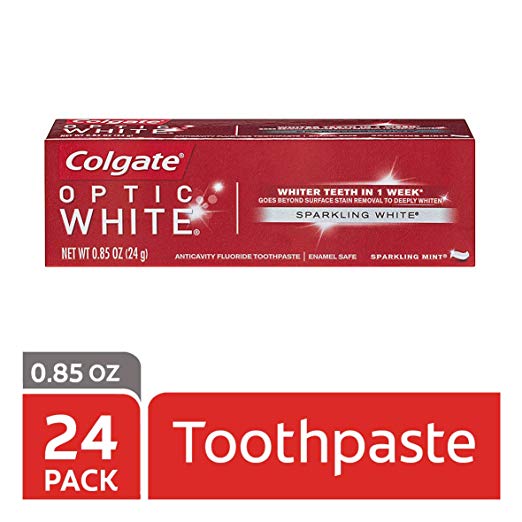 Colgate Optic White Whitening Toothpaste, Sparkling White - 0.85 ounce (Case of 24)