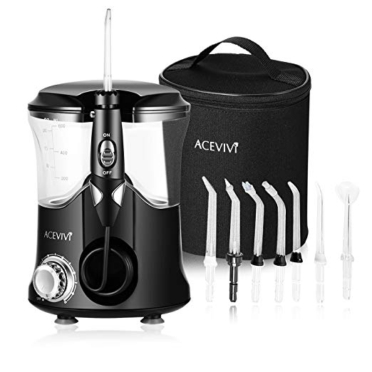 ACEVIVI Water Flosser for Teeth, Dental Care Oral Irrigator Electric Flosser with 7 Different Nozzles for Family Use,600ml Reservoir Leak-Proof Dental Flosser, 10 Pressure Setting, Black