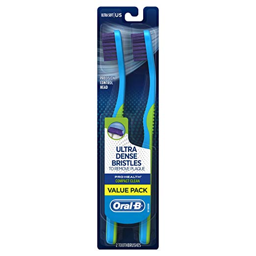 Oral-B Pro-Health Compact Clean Toothbrush, Feathered Bristles, Ultra Soft, Twin Pack