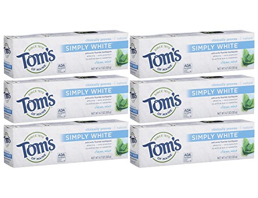 Tom's of Maine Simply White Natural Toothpaste, Clean Mint, 4.7 Ounce, Pack of 6