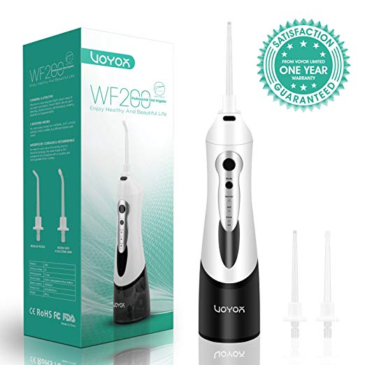 VOYOR Water Flosser Cordless Oral Irrigator Floss Water Jet Electric Dental Flossers with 3 Work Modes & 2 Nozzles for Braces Gums Cleanse and Remove Bacteria, IPX7 Waterproof, Portable & Rechargeable