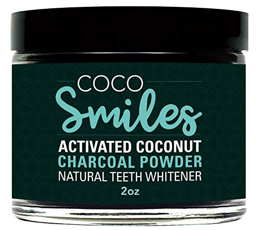 Coco Smiles - All Natural Teeth Whitening Powder - Made in USA with Activated Charcoal - Safe Effective Tooth Whitener Solution. Better than Strips, Kit, Gel & Whitening Toothpaste.