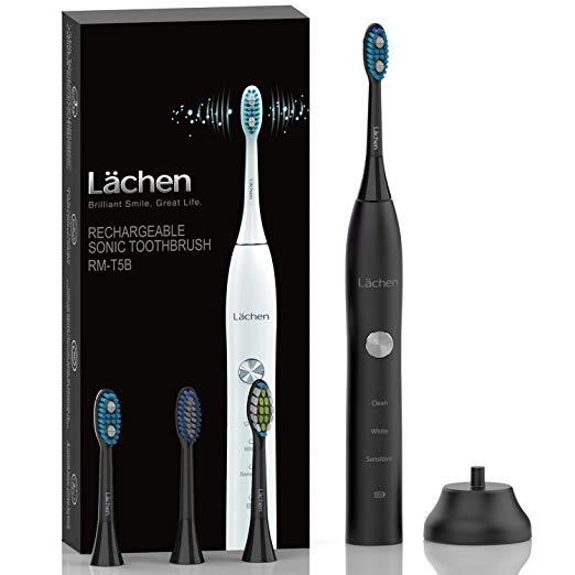 Lächen Electric Toothbrush, Rechargeable Sonic Toothbrush 3 Modes with Memory Function, 2 Mins timer, One Charge Last 60 Days Use, Electronic Toothbrush Waterproof, 4 Replacement Heads and Travel Case