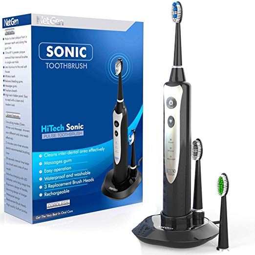 Sonic Electric Rechargeable Toothbrush, Electronic Toothbrush With 3 Brushing Modes And Built-in Timer, Power Toothbrush With 3 Replacement Heads, Travel Toothbrush With Efficient Inductive Charging