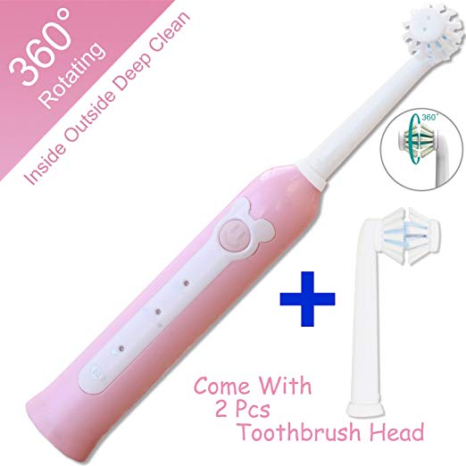 Best electronic toothbrush kids rechargable,NeWisdom 360° rotating deep clean Rechargeable Toothbrush,Creative gifts for 9 10 11 12 13 14 year old girls[2 Brushing Head] (Pink 9-14)