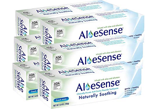 AloeSense Naturally Soothing Fluoride Toothpaste, Fresh Mint, 5 oz (6 Count)