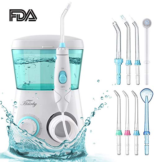 Water Flosser Oral Irrigator, HAIRBY Dental Leakproof 600ML Capacity with 8 Multifunctional Jet Tips for Braces & Teeth Cleaning, 10 Adjustable Pressure Levels for Adults & Kids, Family and Travel Use