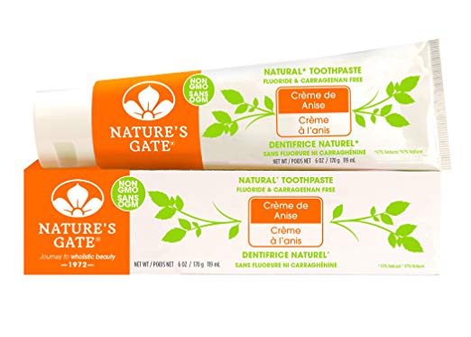 Nature's Gate Natural Toothpaste, Creme de Anise, Fluoride Free; Vegan, Non GMO, Carageenan Free, Gluten Free, Soy Free, Paraben Free, Sulfate Free, Cruelty Free, 6 Ounce Recyclable Tubes (Pack of 6)