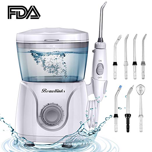 Dental Water Flosser Professional Oral Irrigator High Frequency Pulsed with 600ML Large Capacity and 7 Interchangeable Nozzles for Adults & Kids