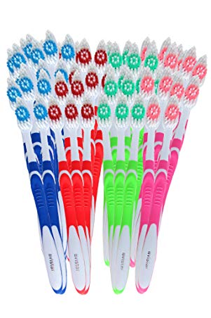 148 Individually Packaged Large Head Medium Bristle Disposable Toothbrushes - Multi Color Pack - Convenient & Affordable