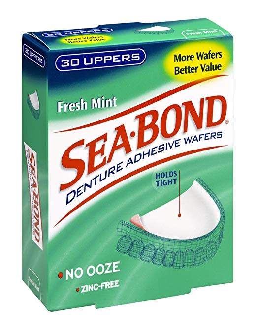 SEA-BOND Denture Adhesive Wafers Uppers Fresh Mint 30 Each ​( Pack of 8)​