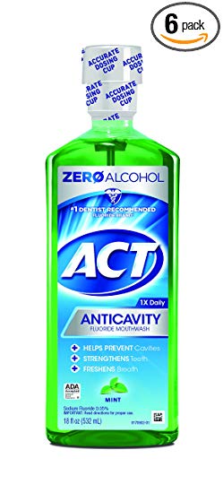 ACT Anticavity Fluoride Mouthwash, Mint, Alcohol Free, 18-Ounce Bottle (Pack of 6)