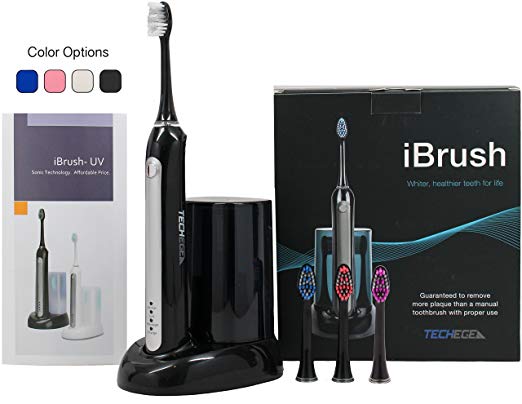 Electric Rechargeable iBrush (black) - Sonic Wave Electric Rechargeable Toothbrush with UV Sanitizer, 3 Extra Brush Heads and Built In Brushing Timer with Multiple Brush Settings