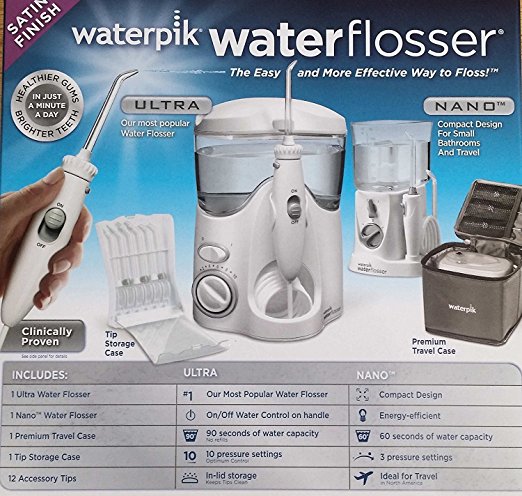 WATERPIK INC Water and Nano Flosser, Deluxe Traveler and Tip Storage Case and 12 Accessory Tips Combo Pack