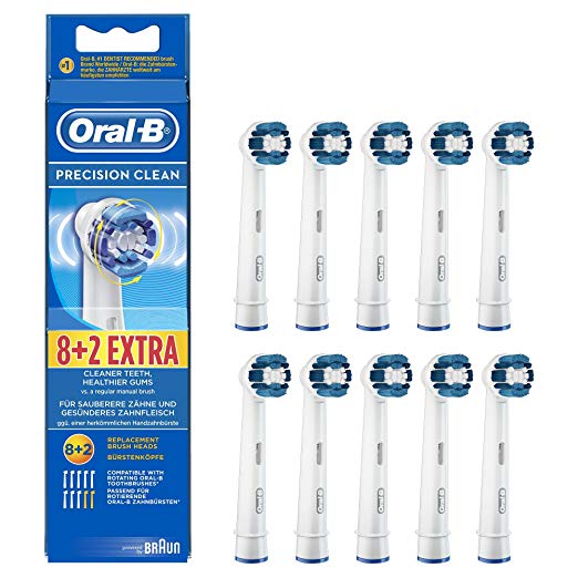 Genuine Original Oral-B Braun Precision Clean Replacement Rechargeable Toothbrush Heads (10 Count)