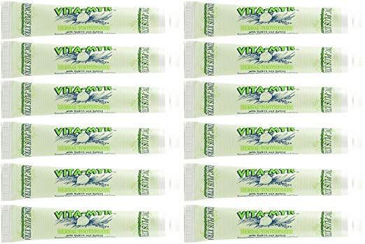 12 Pk VITA-MYR Herbal Zinc Plus XTRA Natural Toothpaste - Safe & Effective 5.4 oz - No Sugar, No Fluoride, No SLS, No Aspartame, No Saccharin w/ Xylitol & CoQ 10