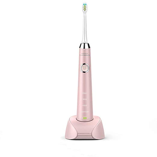 Sonic Electric Toothbrush, USB Rechargeable Toothbrush, Adult Electric Toothbrush With Holder and 2 Replacement Heads, (4 Modes with Automatic Timer, IPX7 Waterproof, Fast Charging), Pink