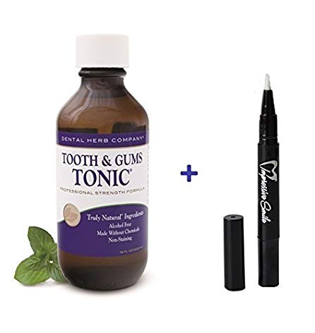 Dental Herb Company Tooth & Gums Tonic 18oz Bottle + Teeth Whitening Pen with Professional Strength Gel