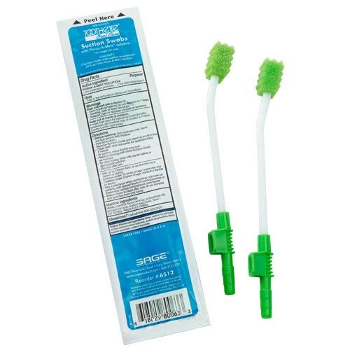 Toothette® Oral Care Single Use Suction Swab System with Perox-A-Mint Solution - Case (100)