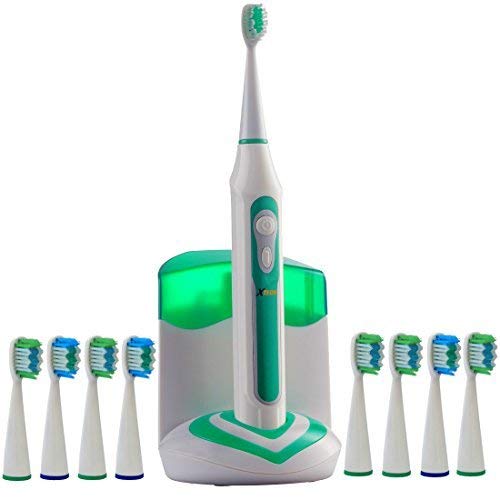 Xtech XHST-100 Oral Hygiene Ultra High Powered 40,000VPM, 5 Brushing Modes, Rechargeable Electric Ultrasonic Toothbrush with Charging Dock & Built-in UV Sanitizer, Includes 9 Brush Heads