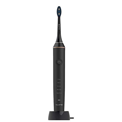 Sonic Electric Toothbrush, Rose Gold Ring, Deep Clean, VLANG Rechargeable,5 Modes, 4 Colors, 2 Brush heads, Travel Lock,IPX7 Waterproof, Smart Timer, Memory function,Black