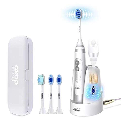 Sonic Electric Toothbrush Rechargeable With UV Sanitizer 3 Replacement Heads Portable Deep Clean White Color