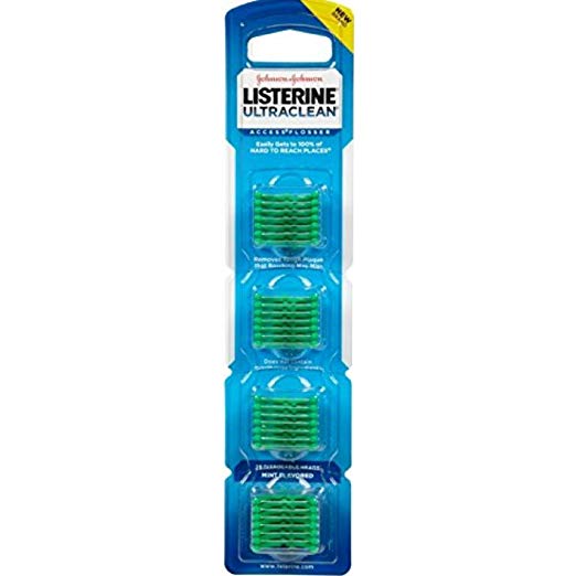 Listerine Ultraclean Access Flossers Disposable Heads Fresh Mint Crystals 28 Each (Pack of 12)