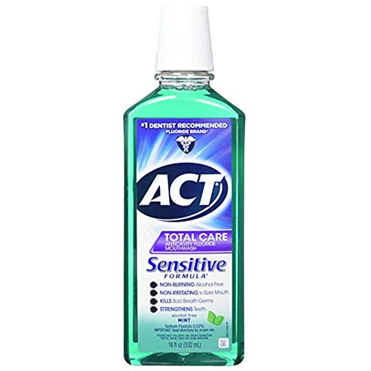 ACT Total Care Anticavity Fluoride Mouthwash Sensitive Formula Mild Mint 18 oz (Pack of 11)