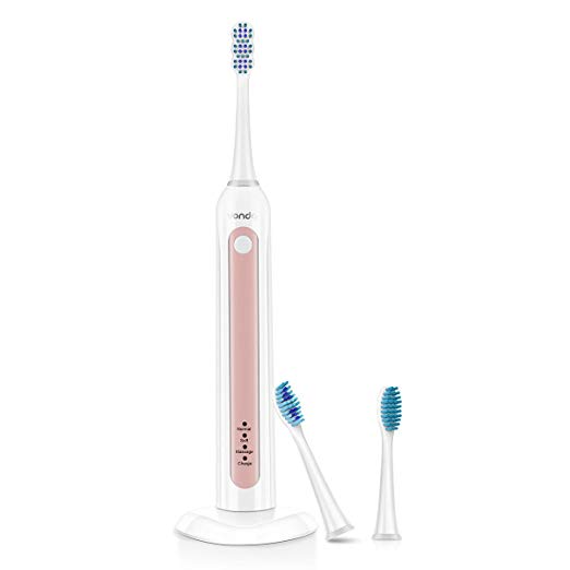 VONDA Electric Toothbrush Waterproof Rechargeable Travel Toothbrushes and Holder with 3 Brushing Modes and 3 Replacement Heads, 2min Smart Timers Remind and 18h Charge Minimum 45 Days, Pink