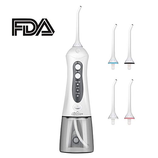 Openuye Water flosser, Cordless Water flosser,Oral Irrigator,3-Mode USB Rechargeable Water Dental Flosser,IPX7 Waterproof High Frequency Pulsed Water Column Flosser with 4 Jet Tips